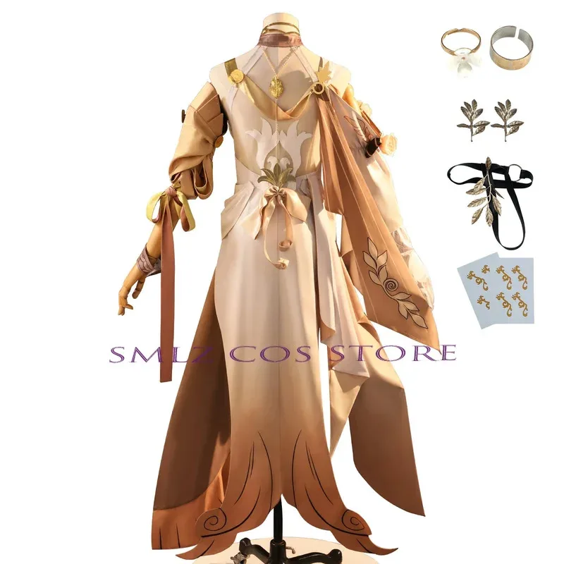 Aglaea تأثيري لعبة هونكاي ستار السكك الحديدية زي Aglaea الذهبي شعر مستعار موحد بدلة كاملة حفلة كرنفال الحدث كون تأثيري الملابس