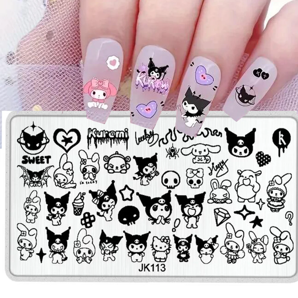 1Pc Hello Kitty/Kuromi Various Design Stickers Nail Stamping Plate Kawaii Sanrio Cartoon Nail Art Printing Template Tool Supplie