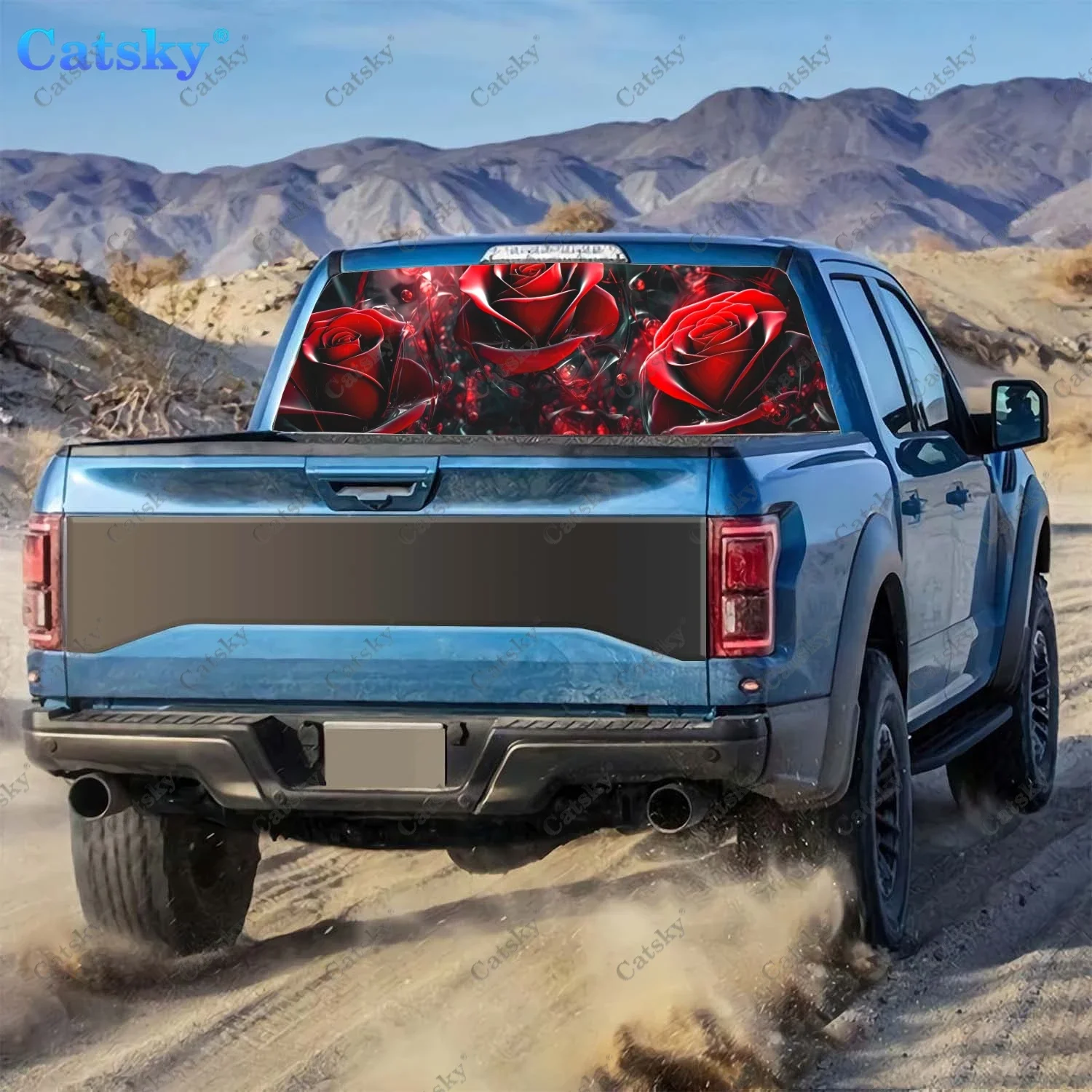 Beautiful Blue Rose Flowers Rear Window Decal Fit Pickup,Truck,Car Universal See Through Perforated Back Window Vinyl Sticker