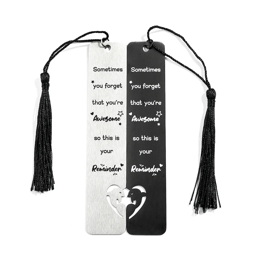 2Pcs/set Stainless Steel Couple Bookmark with Tassel Gifts for Book Lover Anniversary Valentine\'s Gifts