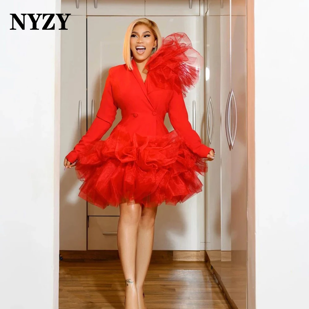 Suit Style Long Sleeves Puffy Tulle Red Cocktail Dresses 2025 NYZY C357 Wedding Birthday Party Evening Gown