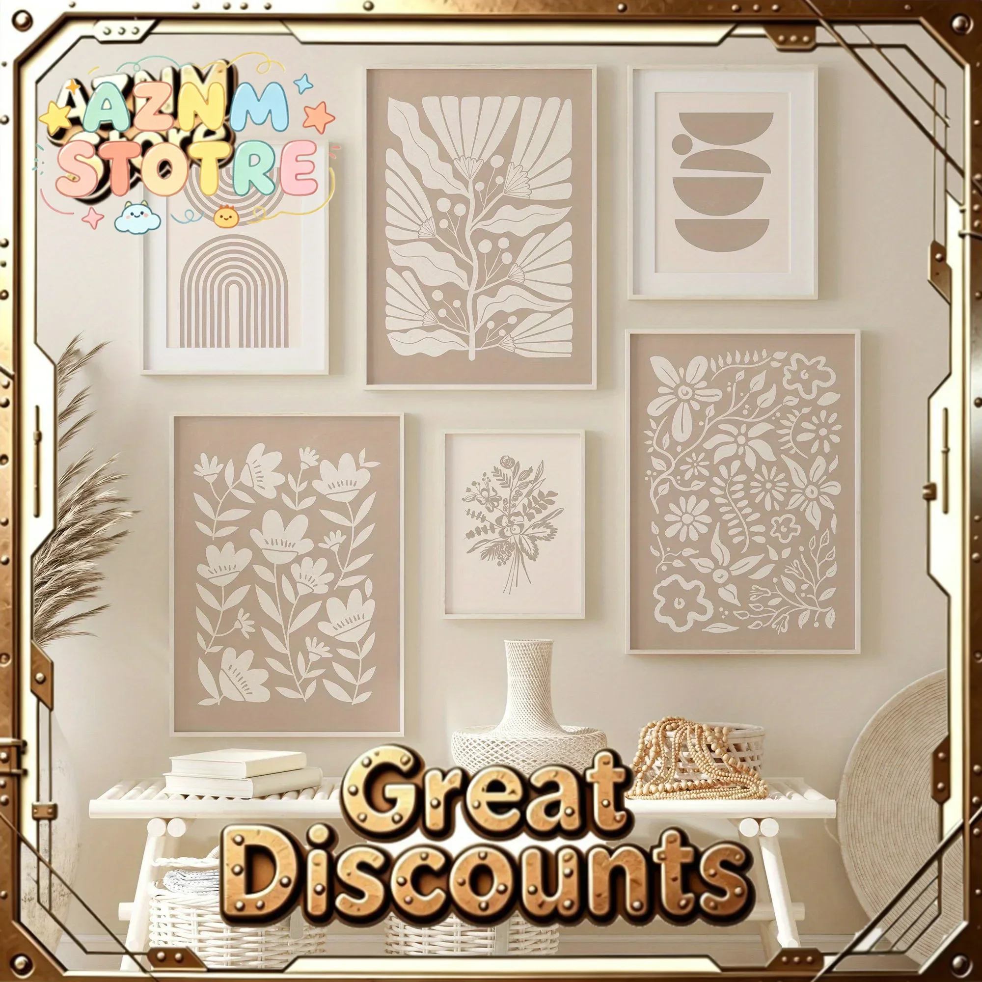 1 Stück Beige Boho Botanisches Leinwand-Wandbild, Ungerahmter Abstrakter Neutraler Galerie-Wanddruck für Moderne Galeriewanddekoration