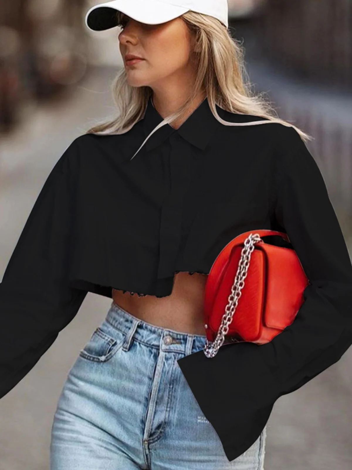 

Loose Long Sve ort irt Street Sle Straight Cut Button Detail Polyester Fabric Regular Sve Length ort Length Pur...