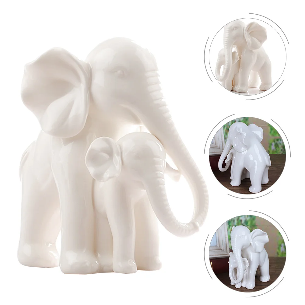 

Mother Statue White Porcelain Ceramic Elephants Adornment Living Room Decor Mom Figure Tabletop