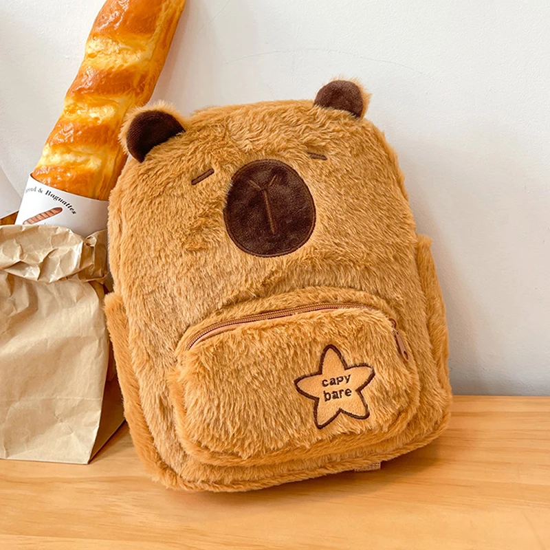 Capybara Plush Backpack Kawaii Fashion Plushie Doll Fur Bag Shoulder Bag Casual Capibala Cartoon Bag Gifts For Children