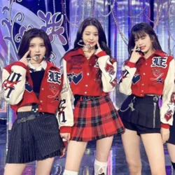 Traje de escenario coreano Ive K-pop para mujer, trajes de concierto, Ropa de baile callejero de Hip-Hop, disfraz de actuación, chaqueta de béisbol holgada