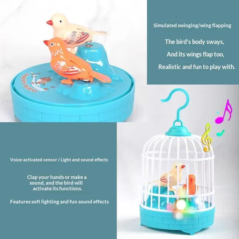 Hot Children's Bird Cage Toys Electric Talking Birds Move Sing Luminous Puzzle Musical Performance Accompany Plastic Toy