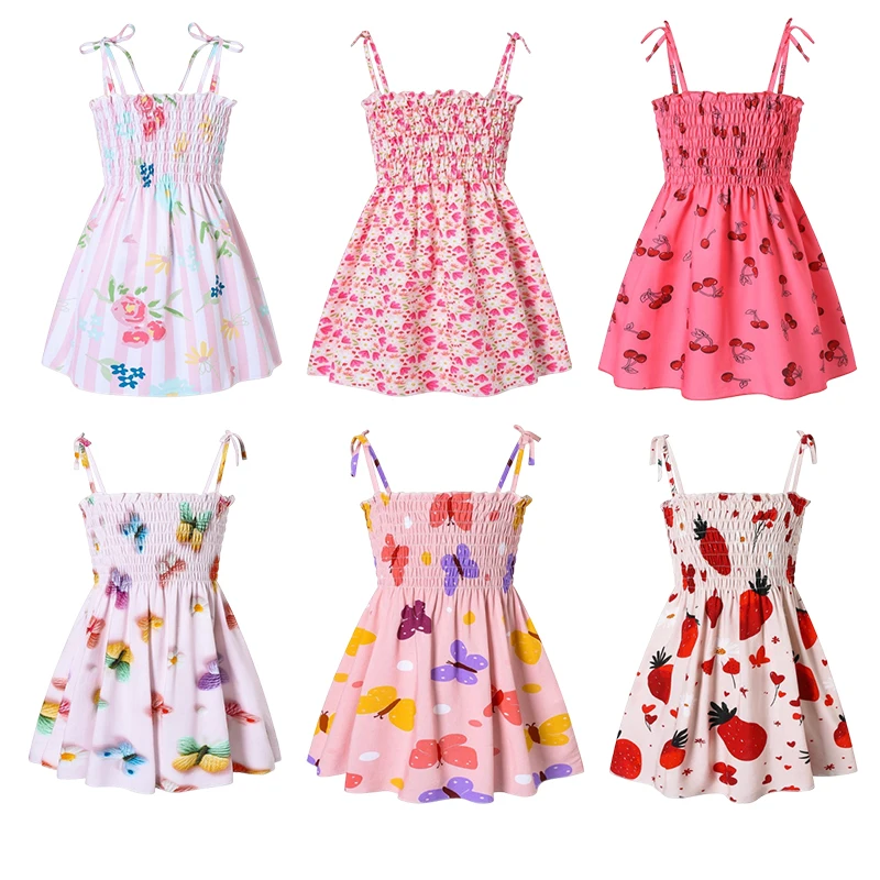 1-6 Years Kids Girls Princess Beach Dress Strapless Floral Sundress Summer Sleeveless Party Wear Toddler Casual Fashion Clothes