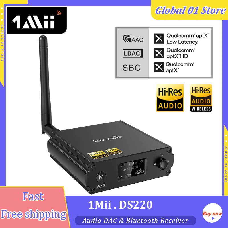 1Mii DS220 Bluetooth Receiver ES9018K2M DAC USB C HiFi Audio Decoder Bluetooth 5.1 QCC5125 LDAC APTX-HD 24Bit 96KHz Amplifier