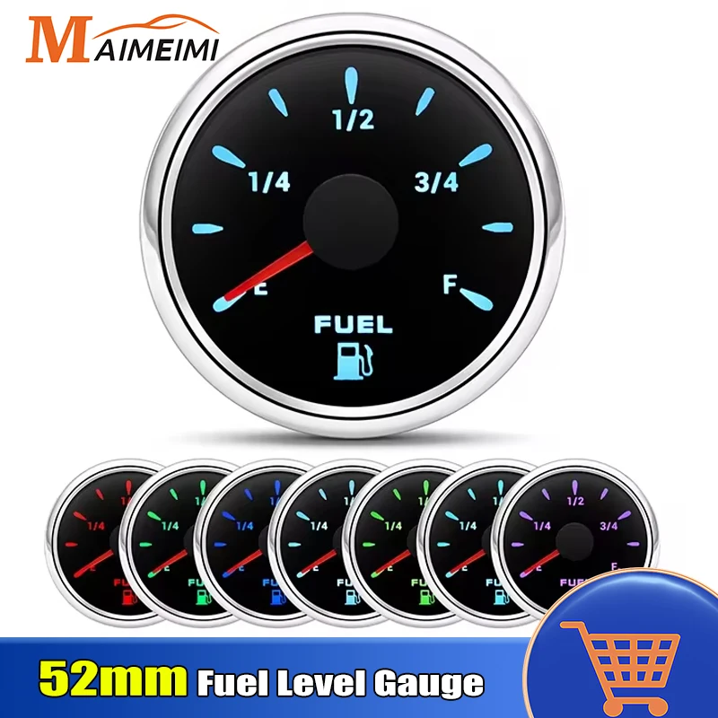 52MM 0-190Ohm Fuel Level Gauge with 7 Color Light 240-33Ohm Oil Tank Level Meter Indicator Fuel Gauge for Car Marine RV 12V 24V