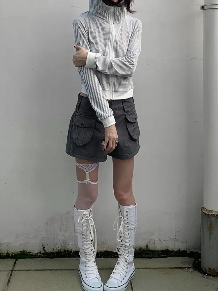 Retro Design Pocket Cargo Shorts Women Y2k Spice Girls High Waist Hot Pants Booty Shorts