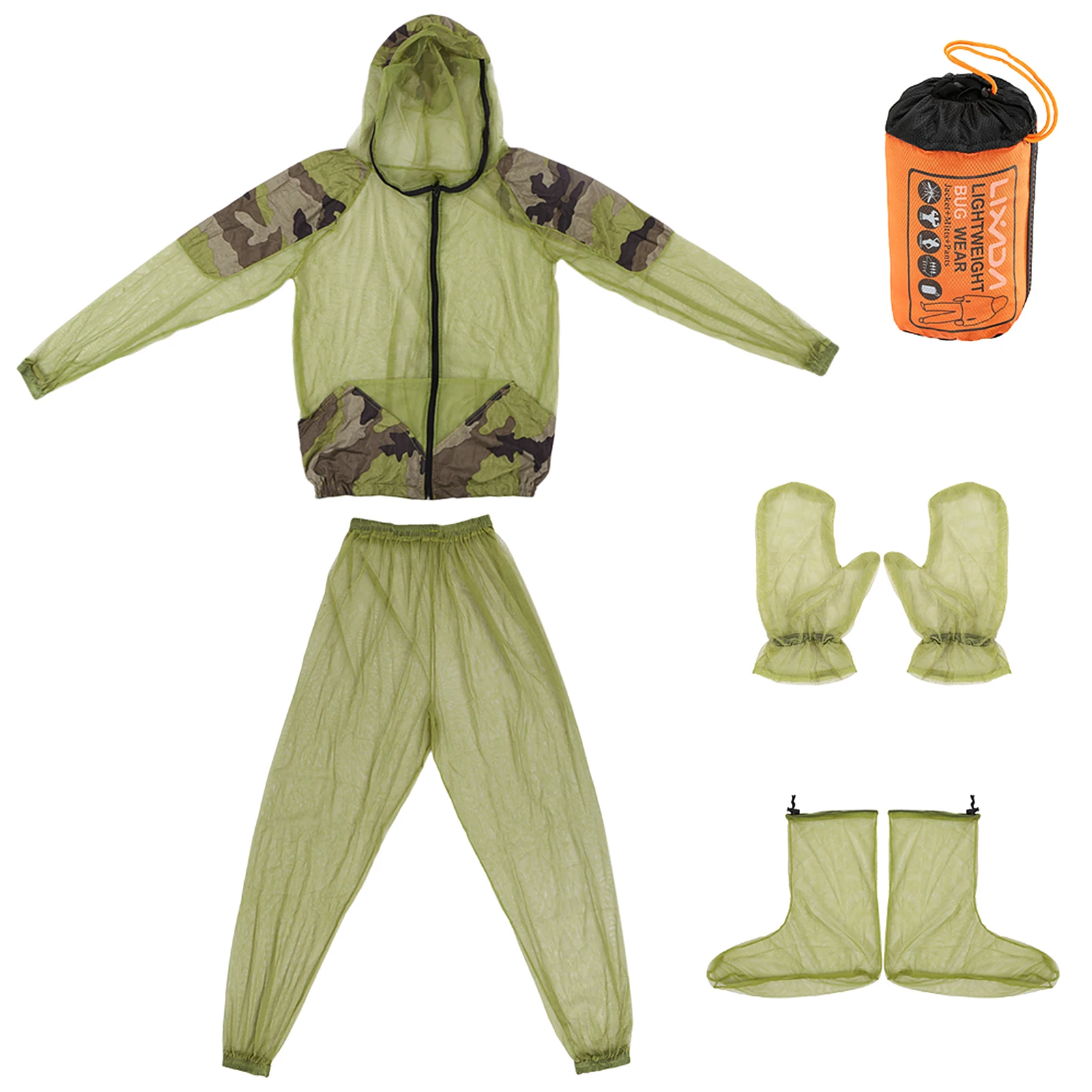 

Lixada Outdoor Mosquito Repellent Suit Bug Jacket Mesh Hooded Suits Fishing Hunting Camping Jacket Insect Shirt Gloves Pants