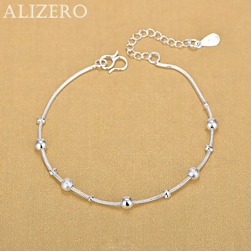ALIZERO New 925 Sterling Silver Snake Chain Beads Charm Bracelet For Women Fashion Accessories Jewelry Birthday Gifts