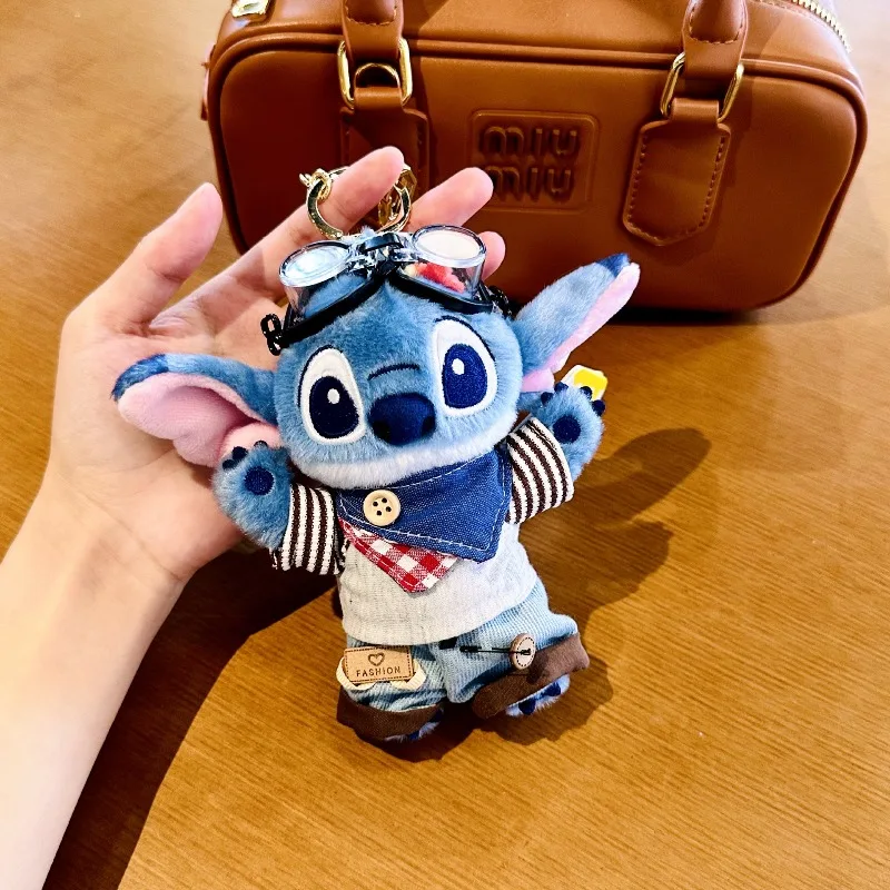 2025년 신상 귀여운 스티치 플러시 인형 만화 백팩 펜던트 키체인 자동차 키 액세서리 어린이 창의적 축제 선물