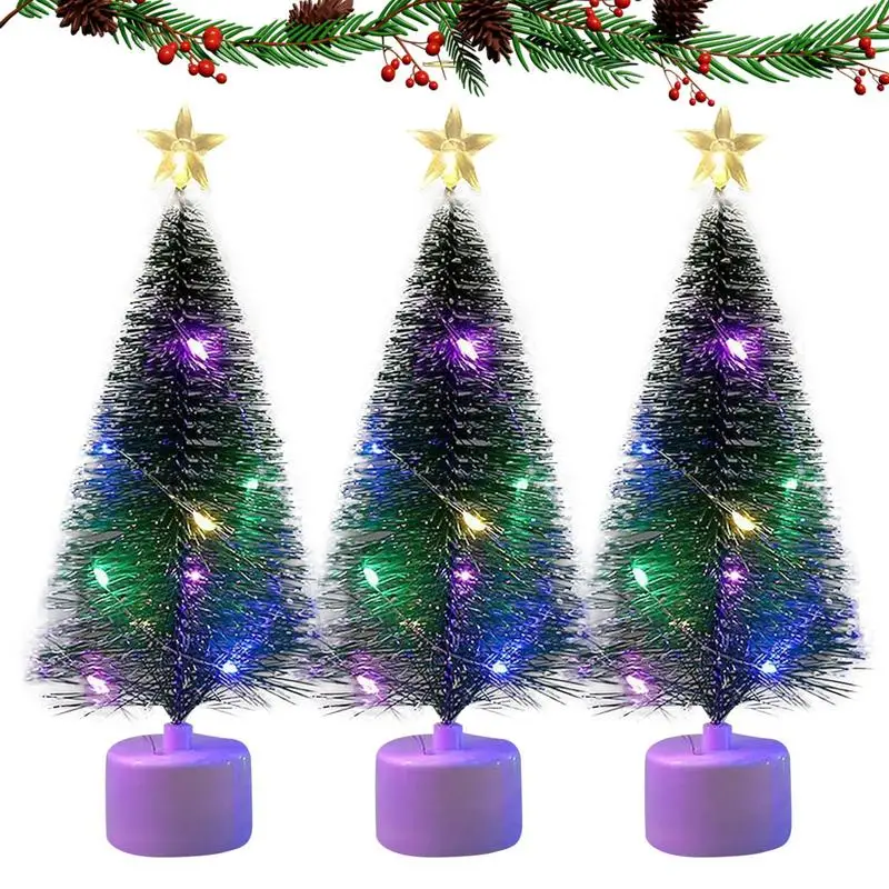 Tabletop Christmas Tree LED Christmas Tree 3Pieces Tabletop Ornaments Pre-Lit Warm Home Decor Christmas Supplies For Holiday &