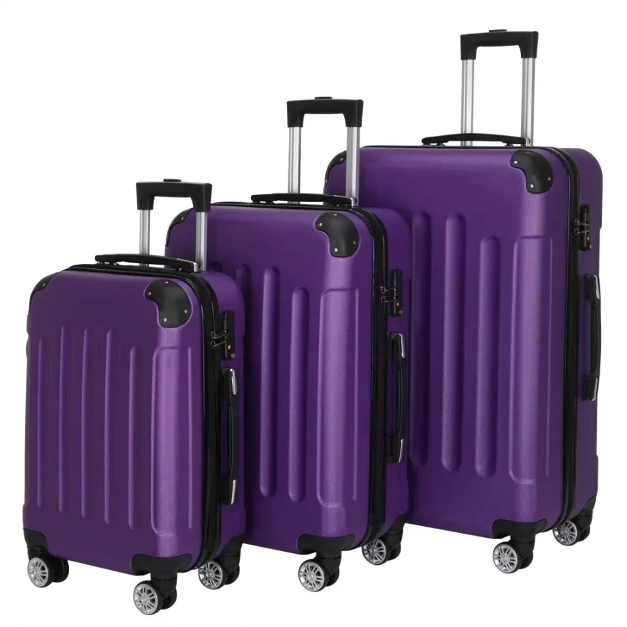 3-in-1 Luggage Set with Handle and Swivel Wheels 4-Corner ABS Trolley Case Aluminum Alloy Trolley Suitcase 20in 24in 28in Dark