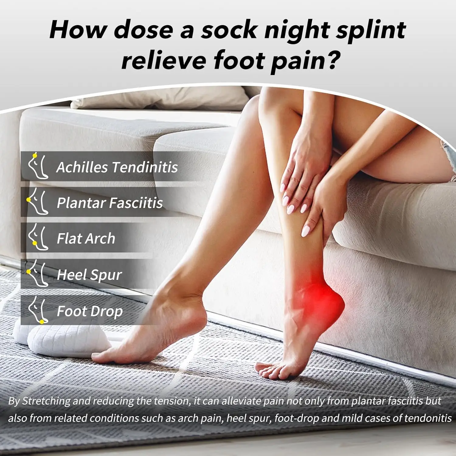 Plantar Fasciitis Night Splint Sock Relieve Foot Pain Heel Spurs Arch Support Massage Ball for Fast Recovery and Comfort