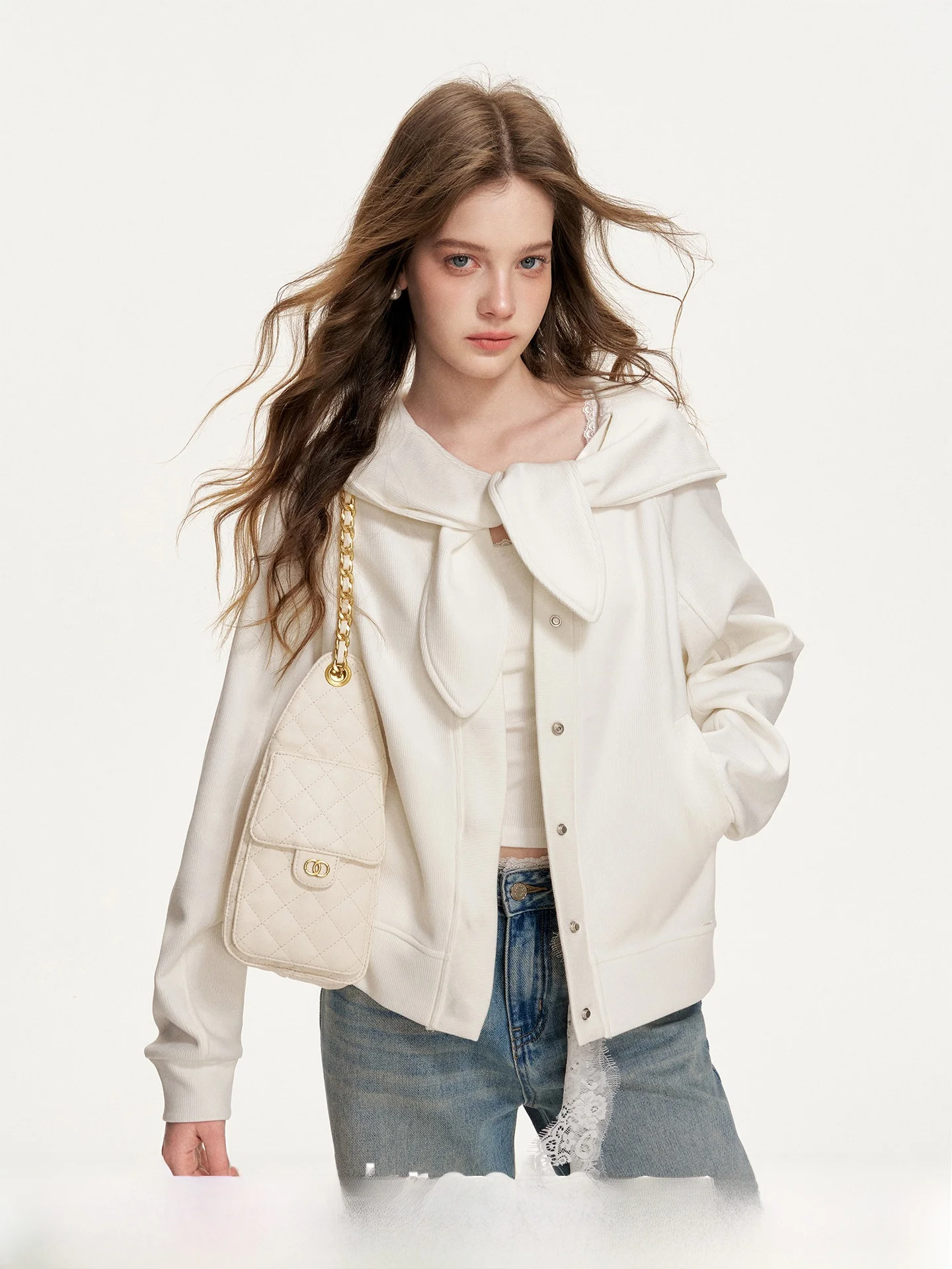 

Женский кардиган-худи Kroche 26ss Blokette свободного кроя с V-образным вырезом, с ушками кролика на плечах и поясом