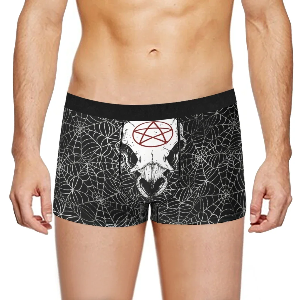 Gothic Raven Skull PentagramSkull StyleUnderpants Homme Panties Male Underwear Ventilate Shorts Boxer Briefs