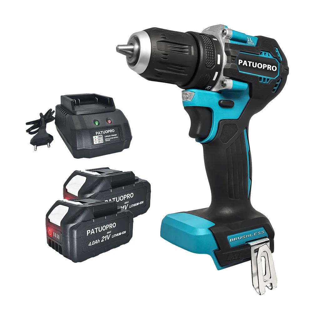 

PATUOPRO 50-100N.m Torque Electric Drill 21V Cordless Drill Driver 10mm Brushless Electric Power Tools For Makita 18V Battery