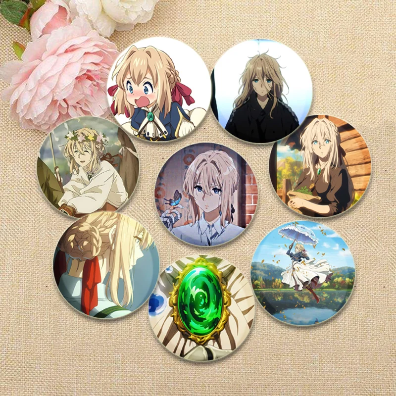 Cartoon Style Badge Anime Violet Evergarden Brooches on Backpack Clothes Handmade Round Enamel Pins for Jewelry Gift Accessory