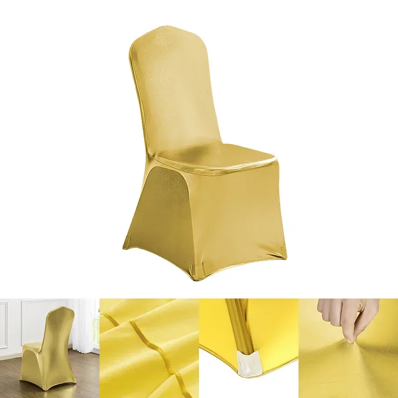 Bronzing Elastic Chair Cover for Wedding Party Decoration, Spandex, Birthday, Lycra, Dining Room Chair Covers, Hotel Show