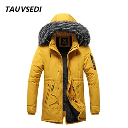 Inverno masculino jaqueta quente algodão à prova de vento casual parkas jaqueta casaco masculino gola de pele engrossar outwear destacável chapéu jaqueta masculina