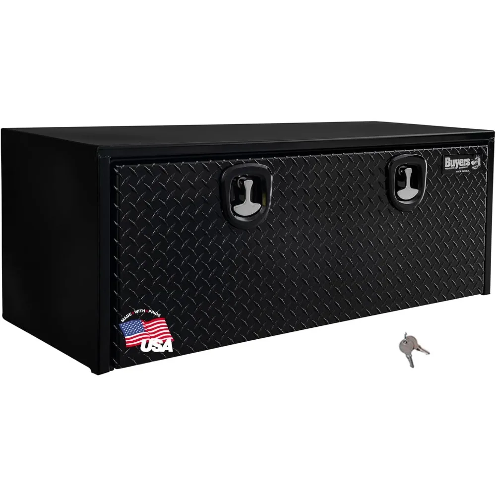 

Black Steel Truck Tool Box With Aluminum Diamond Tread Door, 18 x 18 x 48 Inch, Made In The USA, Truck Box for Organization