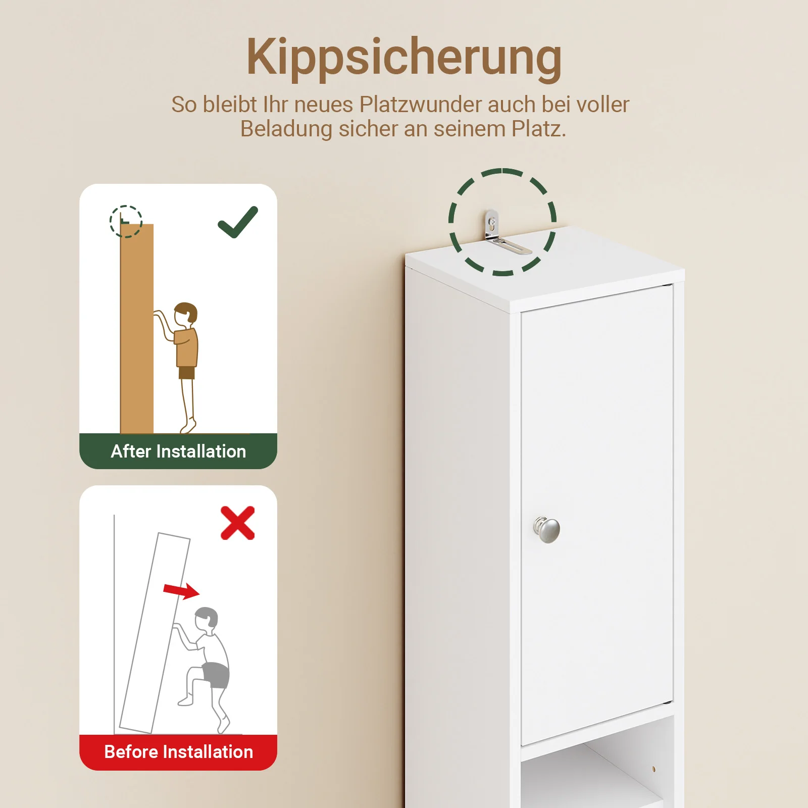 SoBuy BZR34 Badezimmerschrank Hochschrank Schmal Badschrank für kleine Bäder mit verstellbaren Einlegeböden Badezimmer 20x20x180 – Detail 9
