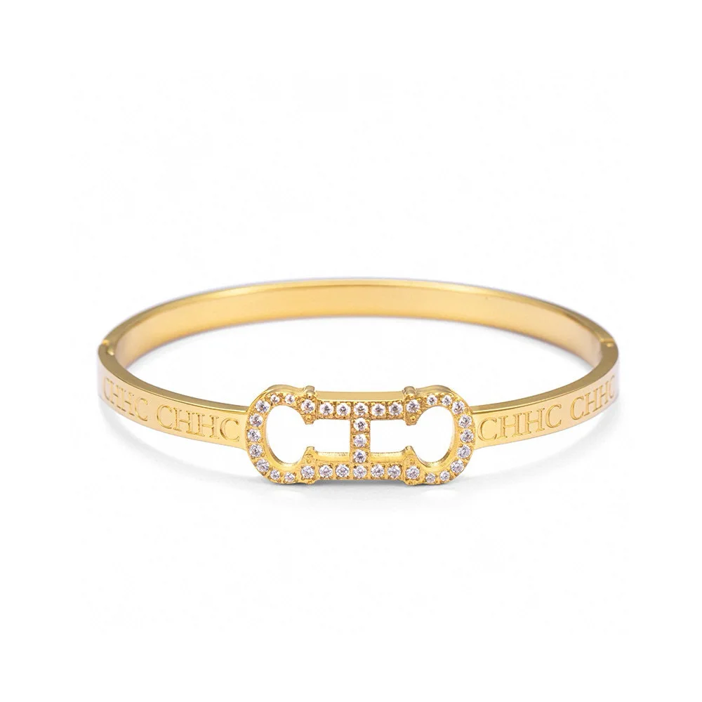 

Sparkling Rose Gold Bracelet for Couples, Full Zirconia Titanium Steel Cuff Bangle, Matching His & Hers Minimalist Jewelry Set