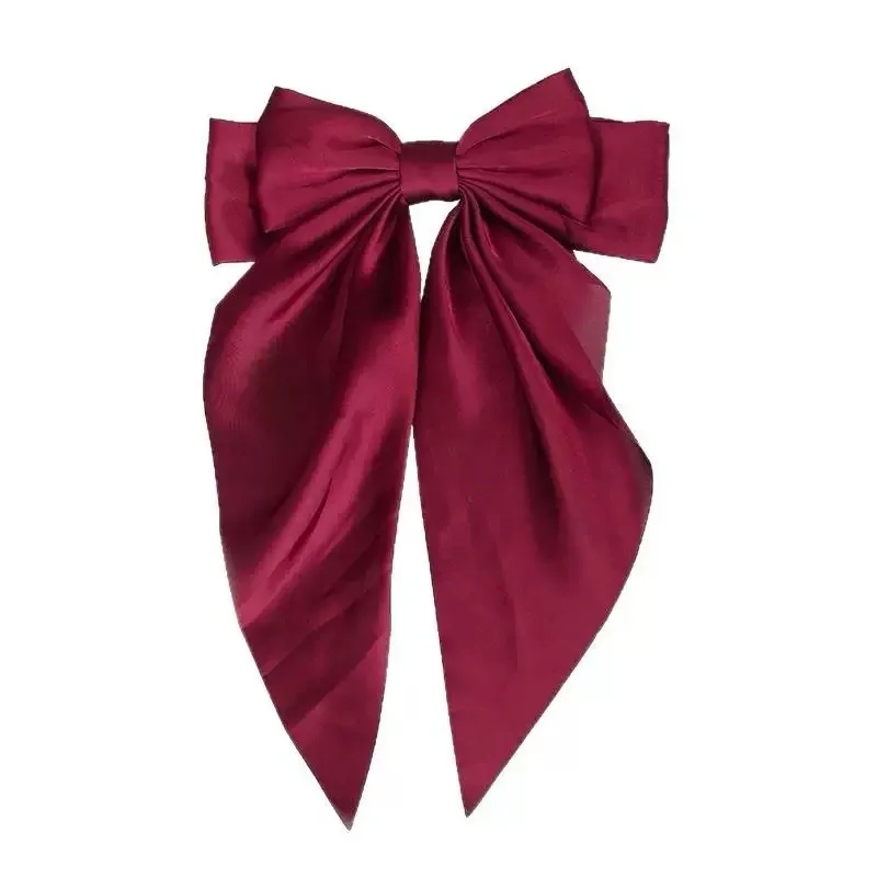 Extra Large Solid Color Long Satin Bow Ribbon Hairpin Hair Accessories For Women