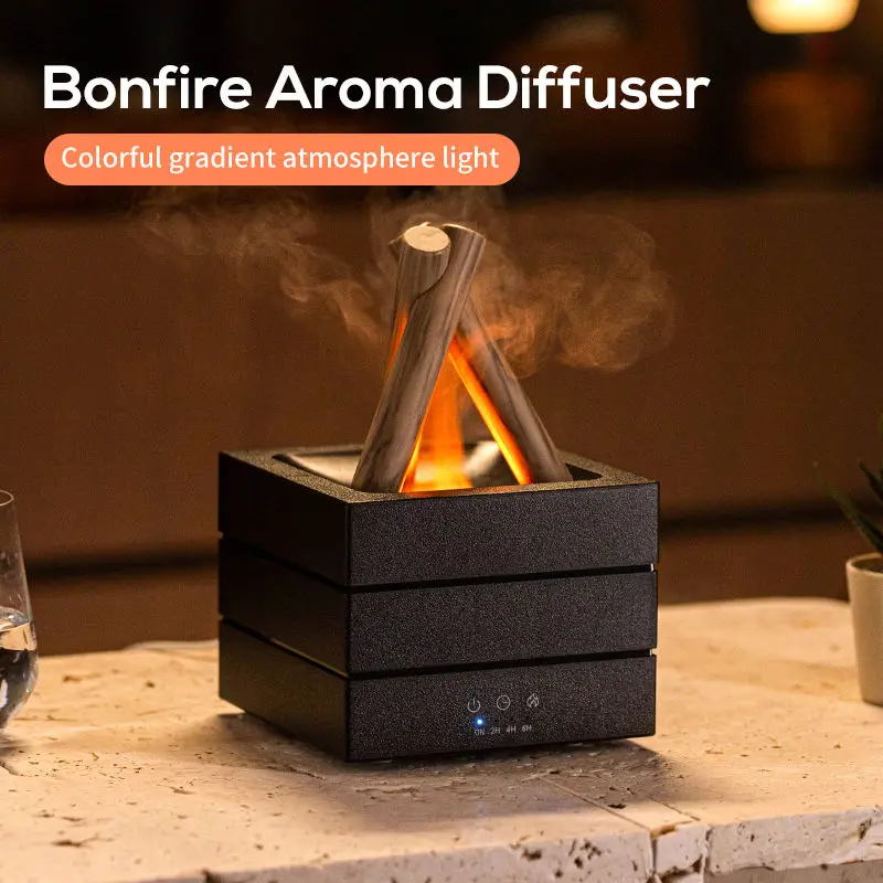 Ultrasonic Cool Mist Maker Fogger LED Essential Oil Lamp Diffuser Simulated Flame Aroma Diffuser Bonfire Air Humidifier
