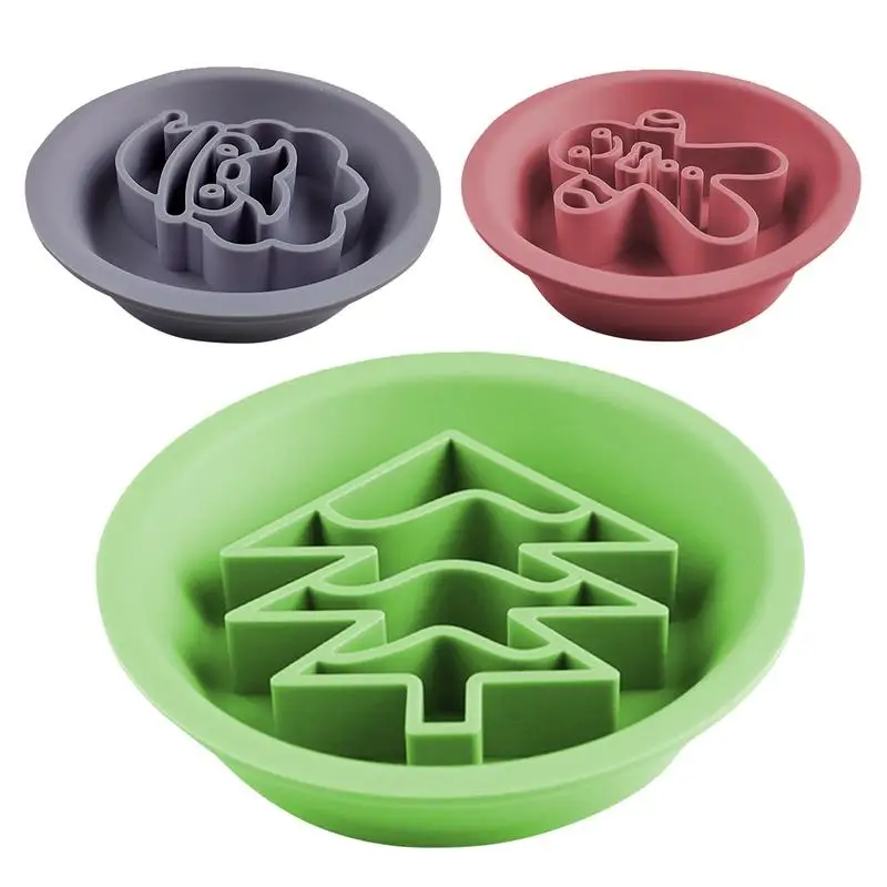 Slow Eating Dog Bowl Christmas Silicone Cat Food Dish Pet Feeding Supplies Dry And Wet Food Dog Dishes Cartoon Dog Food Bowl For