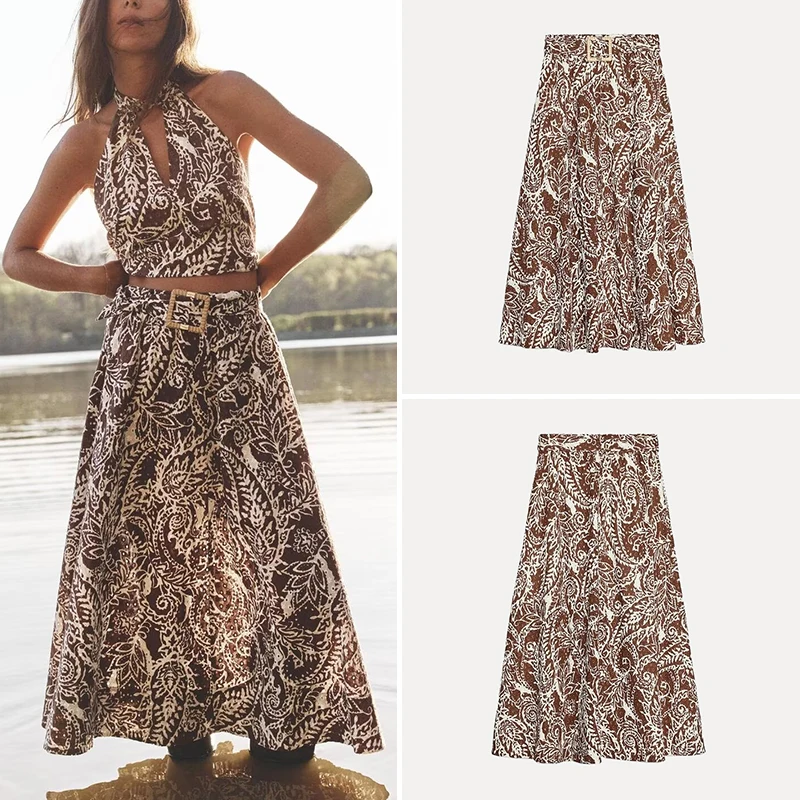 

Spring 2025 Women's Faion Embroidered Hollow out Midi Skirt High Waist Floral Print Street Sle Polyester Fiber 00%