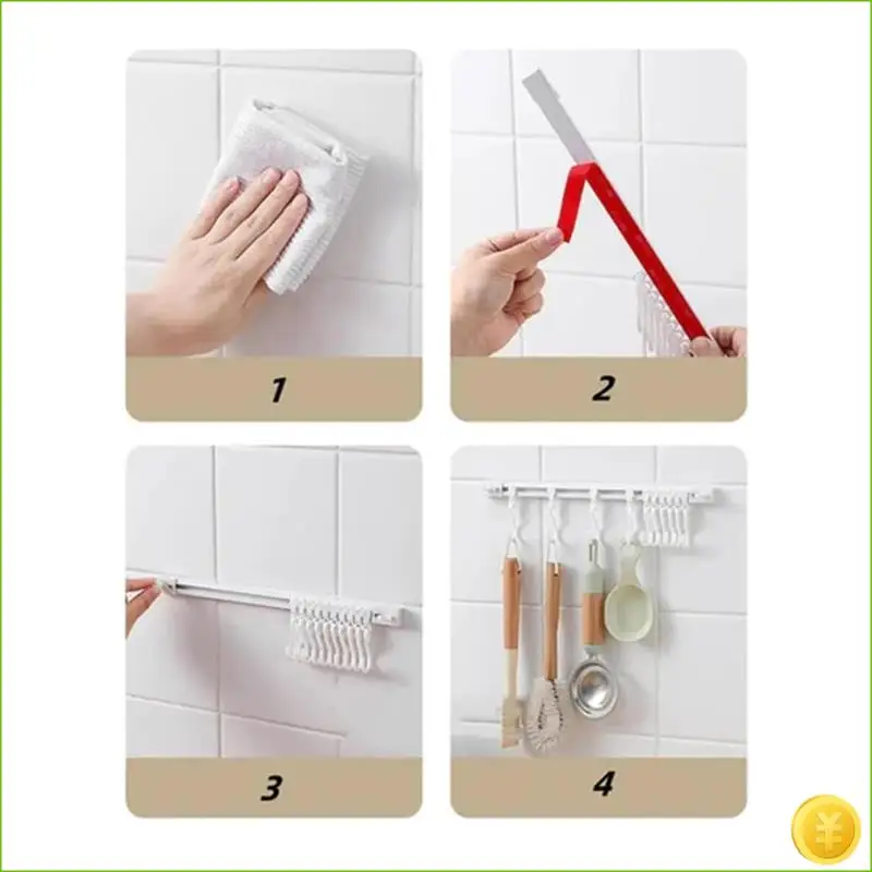 Multifunctional Slide Rail Hook, Adhesive Wall Hooks Rack, Space Saving Utensil Rack No Drilling Wall Mount Accessory