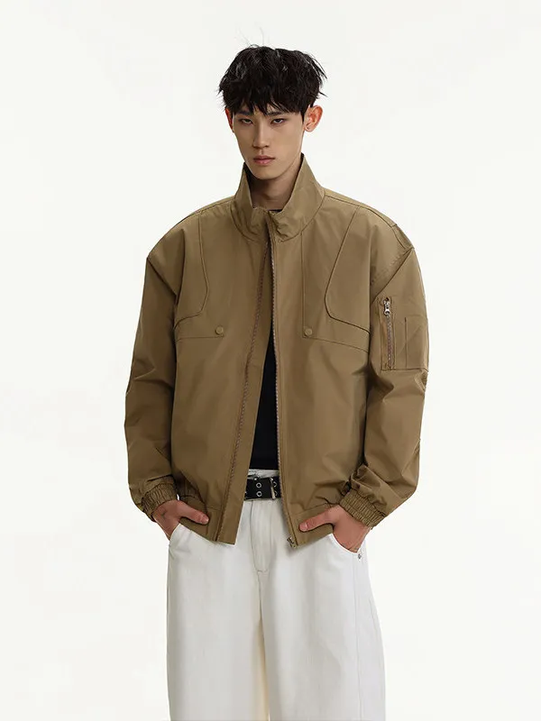 

TANGZ STUDIO American Retro Deconstructed Design Jaet Barn Sle Workwear Coat Stand Collar Cool Haome Youth Faion