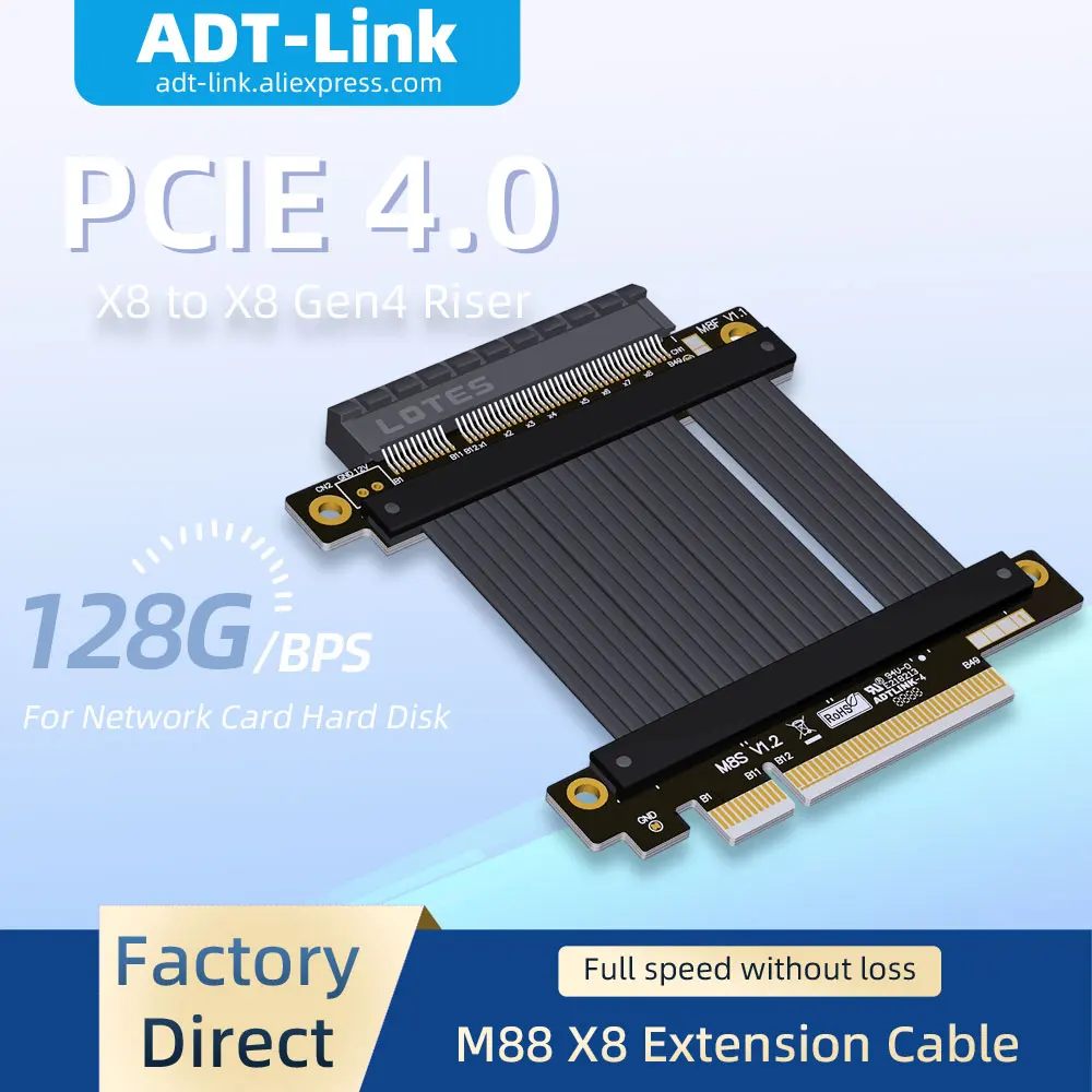 ADT-Link PCIE 4.0 X8 to X8 Extension Cable Adapter Graphics Card Riser for AMD NVIDIA Video Cards Support Network Card Hard Disk