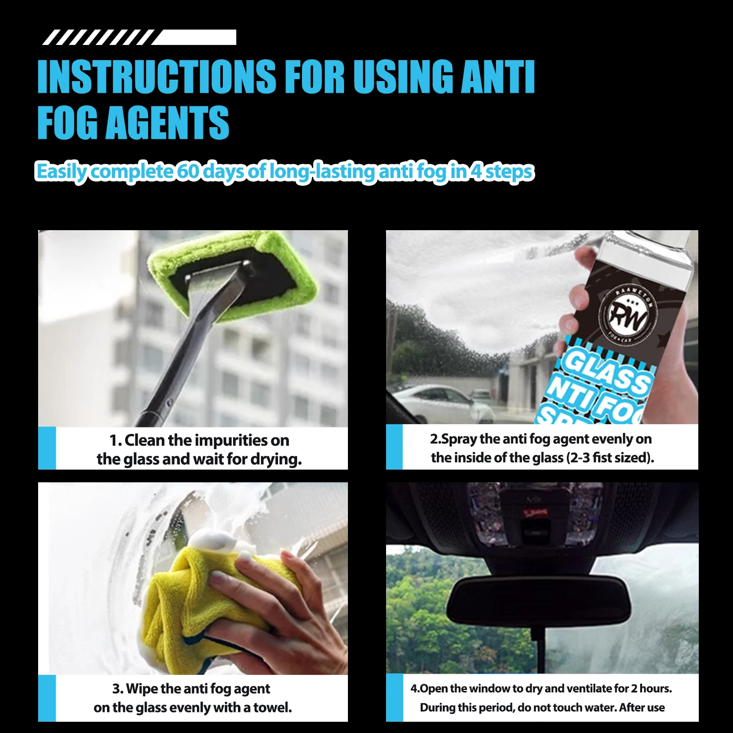 Anti-fog spray Defogging agent Fog repellent Anti-condensation Anti-fog treatment Visibility enhancer for glass De-misting spray