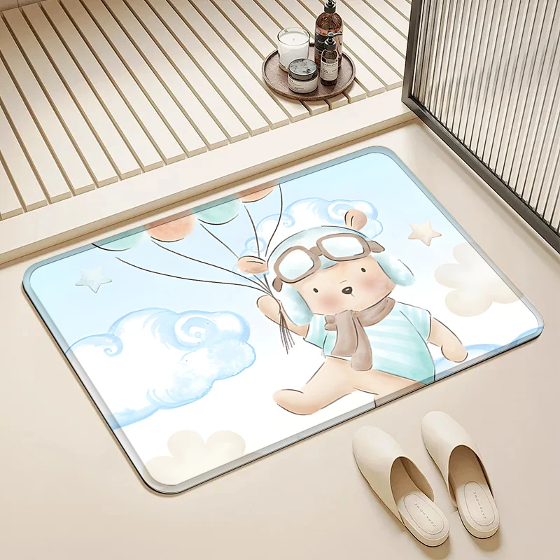 

Pilot Teddy Bear Doormat Balloons Clouds Non-Slip Floor Mat Home Entrance Door Rug Kids Room Decor Supplies