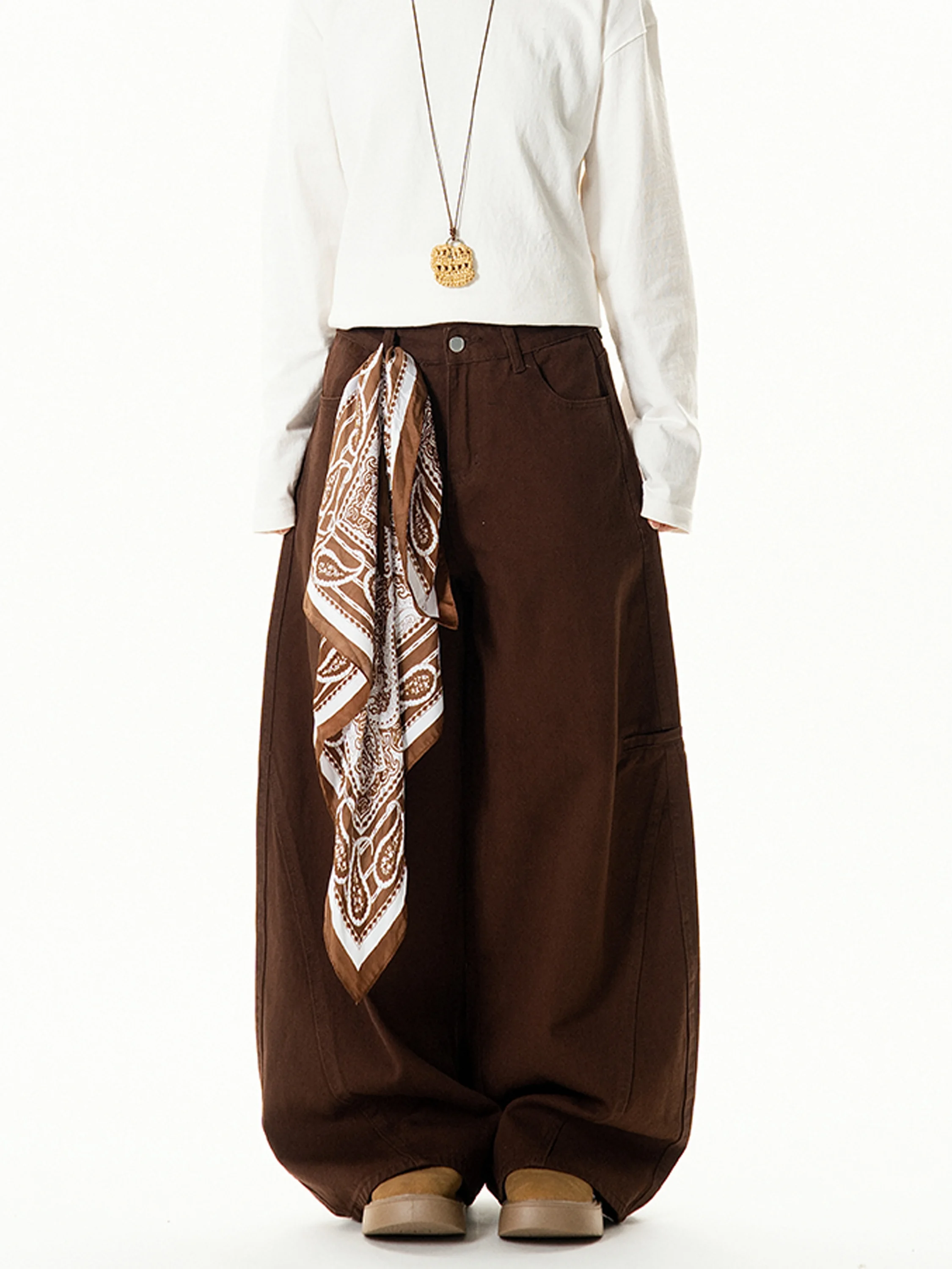 

Loose American Retro Knife Casual Pants Women Versatile Wide Leg Long Trousers Trendy High Waist Button l Waist