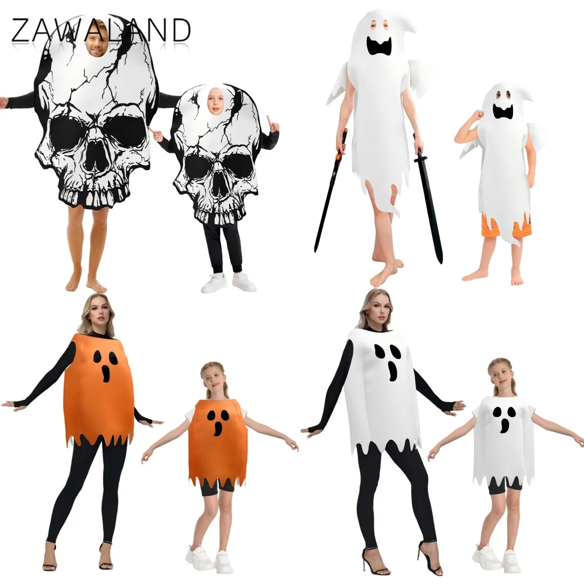 

Halloween Skull Ghost Cosplay Costumes Fright Ghost Face Disguise Clothes Family Matching Dress Up Suit Festival Sponge Outfits