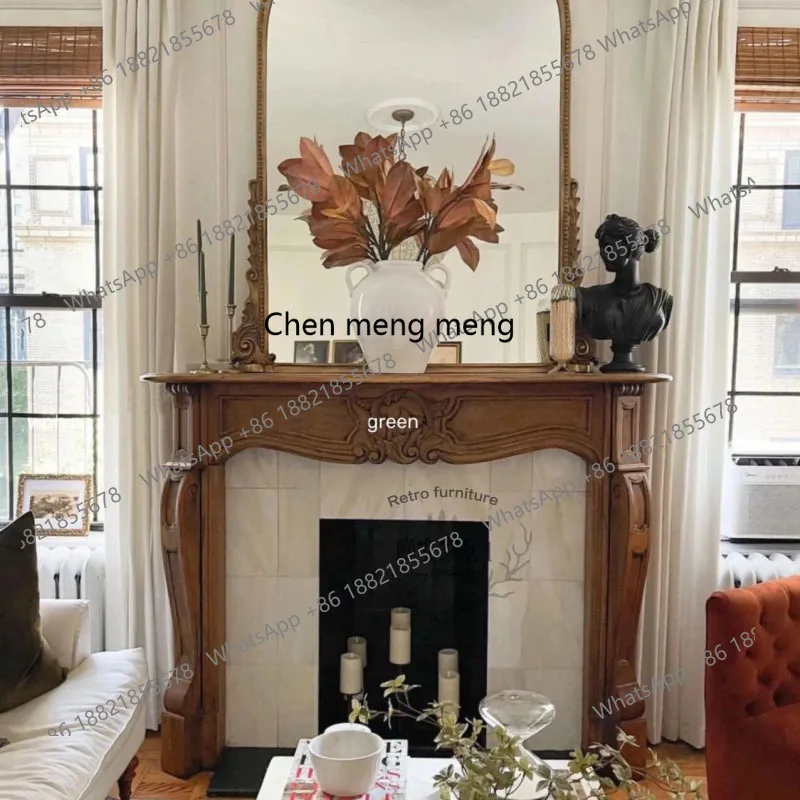 X New Classical Hand Carved Oak Fireplace American Style French Style Retro Distressed Solid Wood Console Decorative Table Side