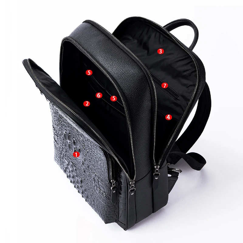 Luxury Genuine Leather Men Backpack Business Crocodile pattern Men Bags Large Laptop Bagpack Travel Backpack College Schoolbag