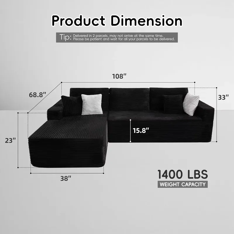 Wholesale Comfortable Fluffy Corduroy Home Living Room L-shaped No Assembly Required Boneless Vacuum Compression Sofa