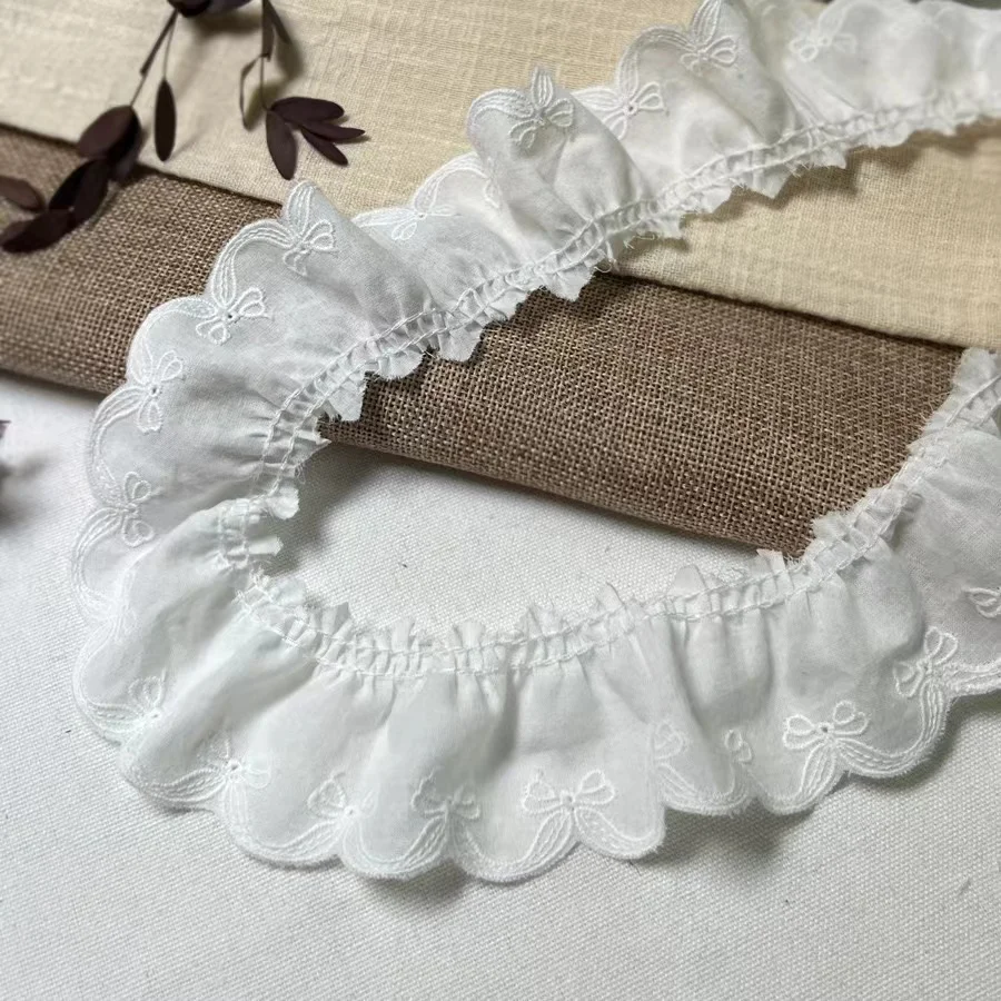 4CM Wide Modern White Cotton Embroidery Lace Fabric DIY Bow Knot Collar Trim Ribbon Sewing Tassel Guipure Wedding Cloth Decor