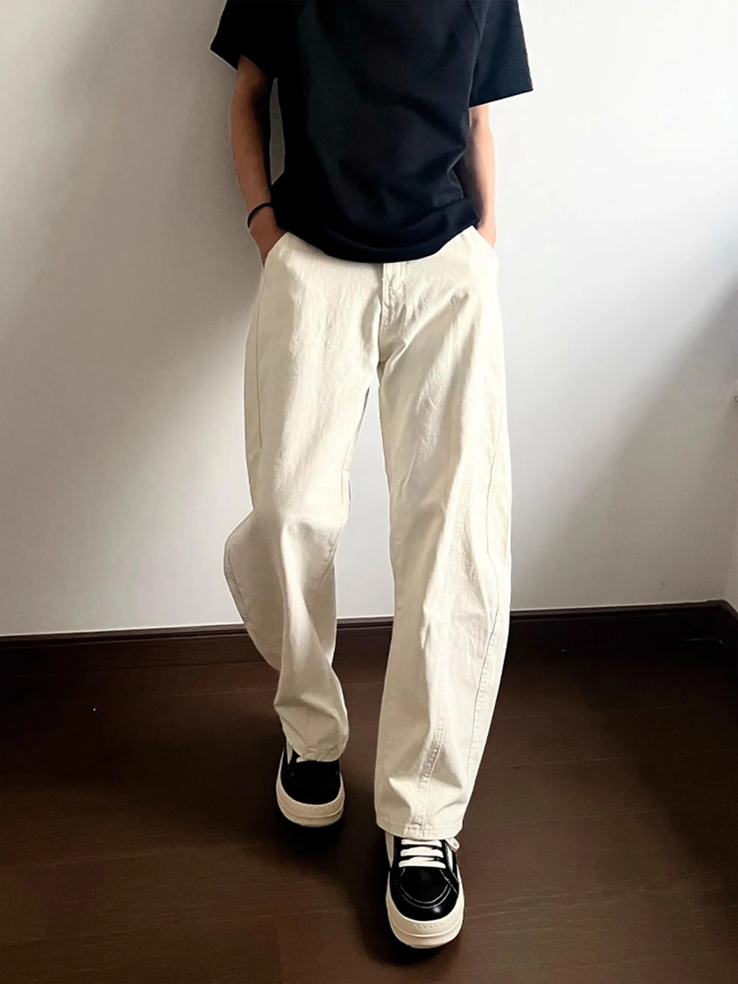 American Sle Men's Slim Fit Stretchy Jeans Summer High Street Micro Flare Pants Casual Straight Leg Jeans Youth Faion