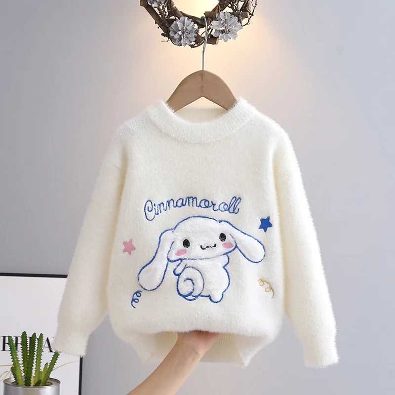 Cinnamoroll Sanrio Girls Sweater Winter New Kawaii Children Kids Autumn Winter Soft Mink Velvet Shirt Warm Knit Pullover Tops