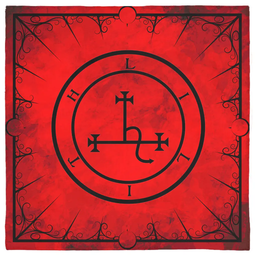 Tapis de Tarot 50/75/110/137cm Rouge Noir, Papier Peint Talisman Lilith, Nappe d'Altar Sorcière Noire, Nappe de Divination pour Cérémonie de Tarot