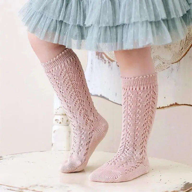 Summer Mesh Kids Socks Toddlers Baby Girls Long Knee High Breathable Socks Hollow Out Soft Cotton Infant Socken For 0-8Years