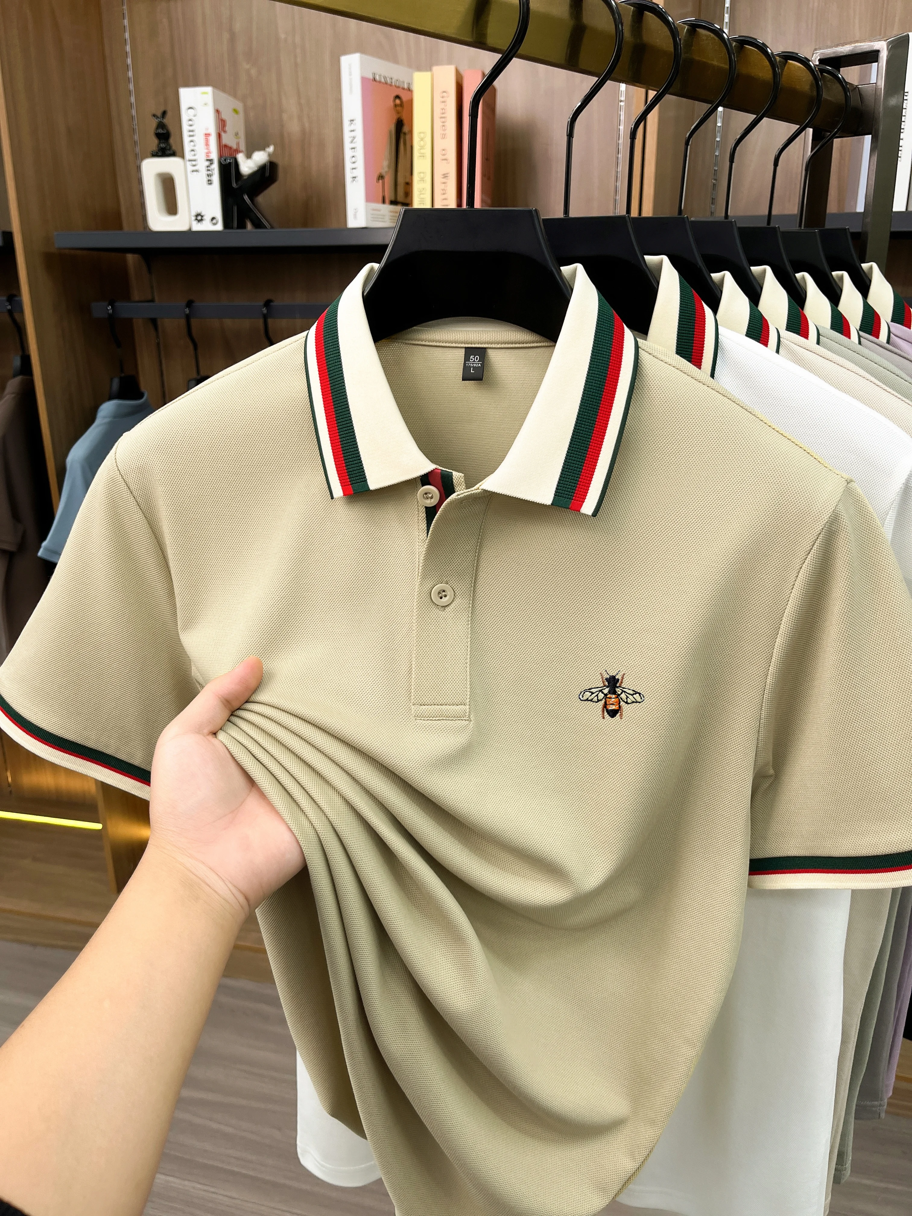 High-End Seide Baumwolle Kurzarm Herren POLO Shirt Sommer Mode Marke Boutique Bienen Stickerei Freizeit Business Flip-up T-Shirt – Detail 5